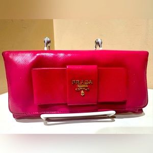 Prada Saffiano Pink Bow Snap Long Wallet